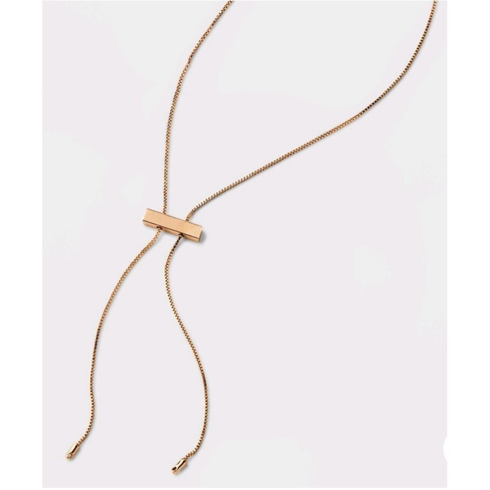Universal thread Bar Bolo Tie Y-line Necklace Gold NEW